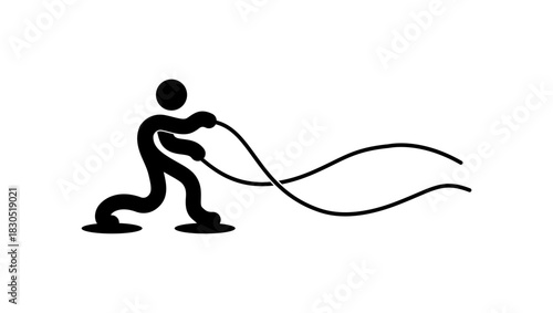 Battle Ropes figure, black isolated silhouette