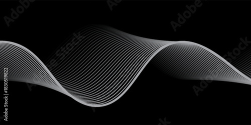 Fototapeta Naklejka Na Ścianę i Meble -  Futuristic perspective grid box. Abstract wireframe with white grid line on black background. abstract wavy lines background.