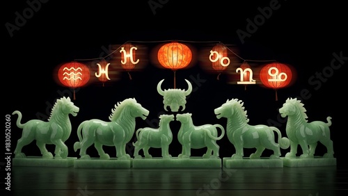 Ancient Jade Statues and Zodiac Symbols Celebrating Chinese New Year