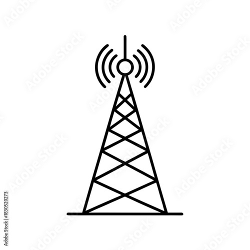 Illustration of a communication tower with signal waves on transparent background