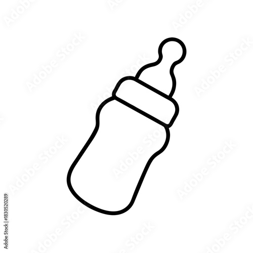 Simple outline drawing of a baby bottle with nipple on transparent background