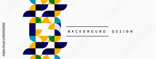 Abstract geometric pattern. Blue, yellow, green squares create symmetrical design. White background provides contrast. Modern aesthetic.