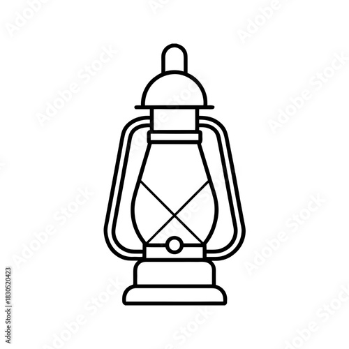 Illustration of a vintage kerosene lantern in black outline on transparent background