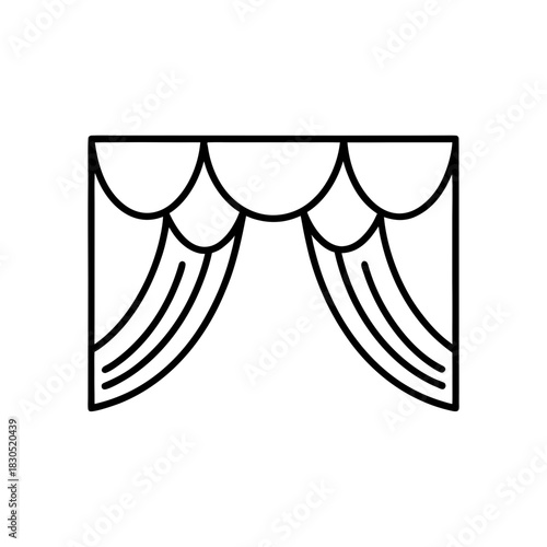 Illustration of a simple curtain with scalloped valance on transparent background