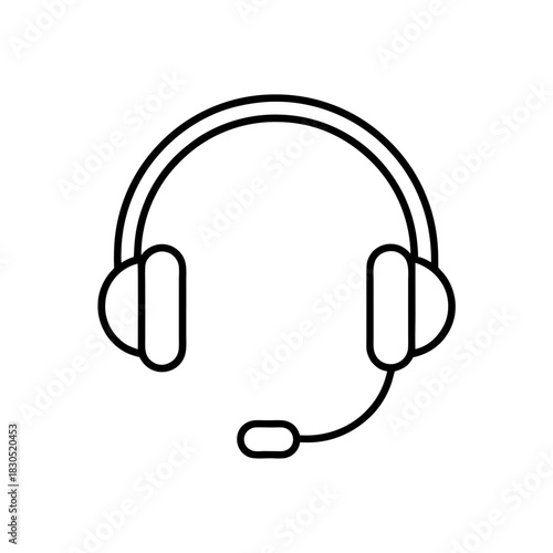 Outline drawing of a headset with microphone icon art on transparent background
