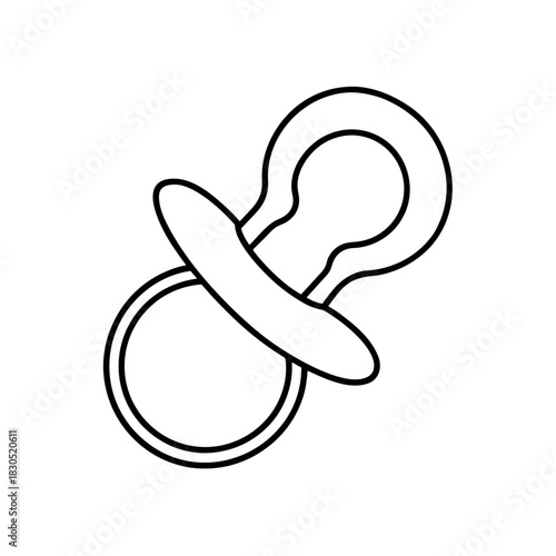 Simple line drawing of a baby pacifier in black outline on transparent background