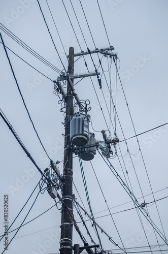 Fototapeta Naklejka Na Ścianę i Meble -  Electric poles in small streets of Kyoto, Japan
