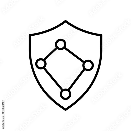 Shield containing a diamond shape connected by circles on transparent background