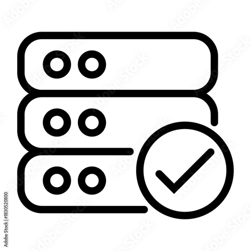 Server Data Checkmark Icon - Database Confirmed Line Vector