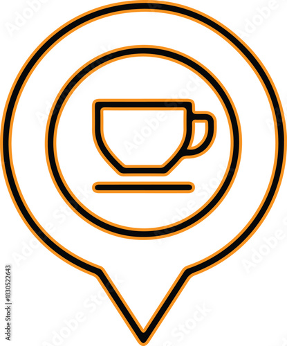 Coffee shop location marker icon with a cup inside