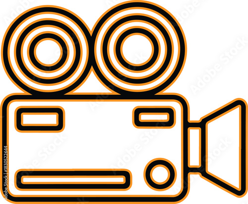 Retro film camera icon with reels and lens