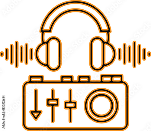 Headphones and sound mixer with audio waveform illustration