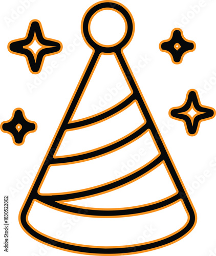 Simple line art party hat with sparkles celebration icon