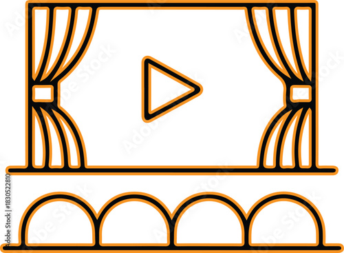 Cinema screen with curtains and play button icon
