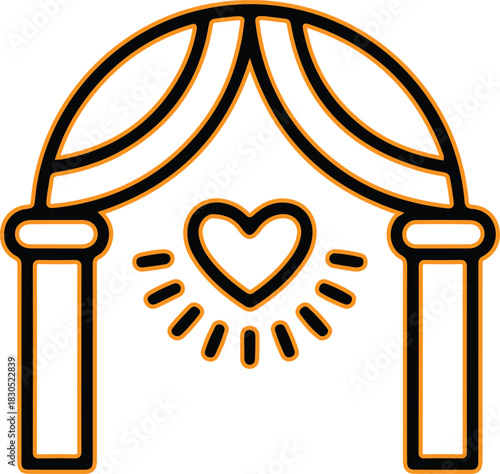 Wedding arch with heart and drapes icon