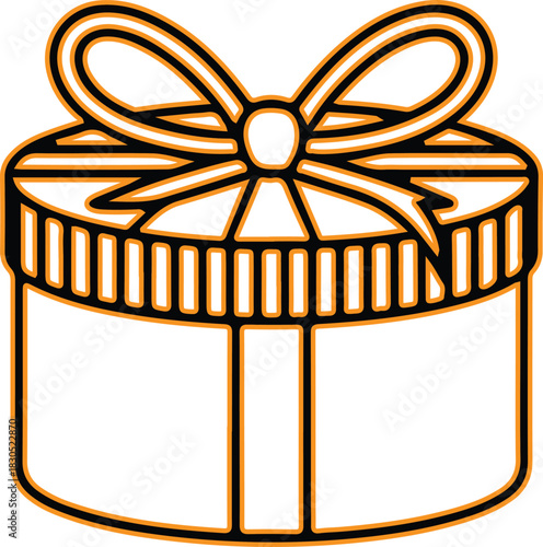 Simple line drawing of a round gift box with a bow