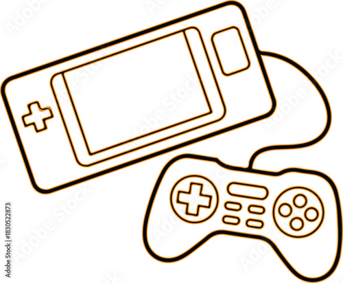 Retro handheld gaming console and controller outline drawing