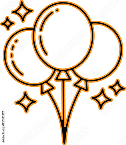 Celebration balloons with sparkles and stars icon