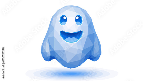 Cute low poly ghost character with a friendly smile for Halloween designs, kids projects, and spooky seasonal promotions, a whimsical and playful icon