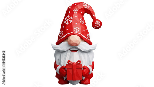 Adorable Christmas gnome holding gift ready for holiday cheer, perfect for festive decor and joyful seasonal greetings for friends and family