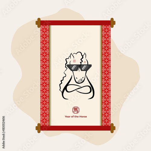 Doodle artwork horse with chinese character “馬” (mǎ) means horse. EPS 10.