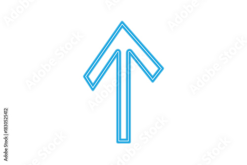 Blue color bright light neon arrow pointer pointing up with glowing effect on transparent background for stylish designs