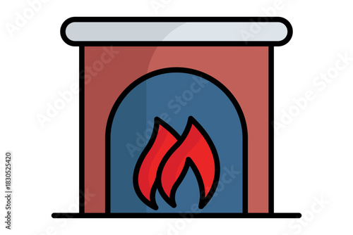 Fireplace icon. solid icon style. icon related to christmas. holiday elements vector illustration