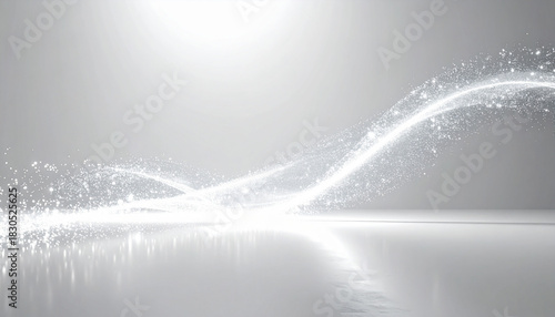 Fototapeta Naklejka Na Ścianę i Meble -  白とシルバーの流れる光の波動背景