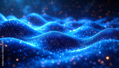 濃紺の背景に輝く青い光の波動
