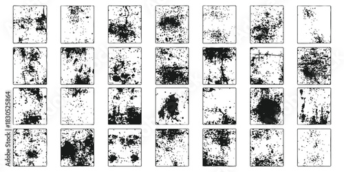 Abstract distressed square grunge texture overlays pack for design isolated on white background