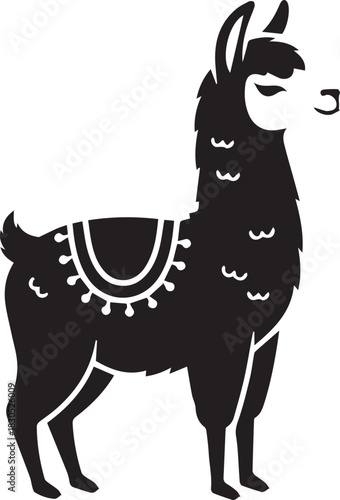 Elegant black and white llama silhouette design element isolated vector illustration