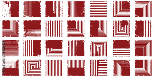 Abstract grunge red geometric patterns on white background texture isolated on white background