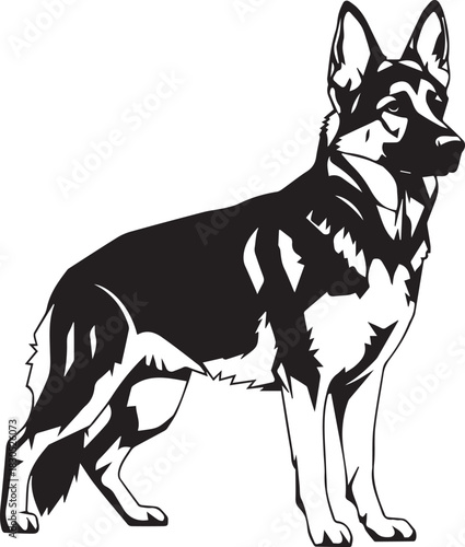 Elegant German Shepherd Dog Vector Illustration on White Background