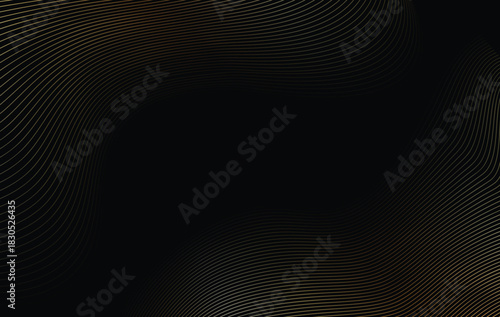 Abstract background with elegant and luxurious wavy gold line pattern. Golden elegant wavy gold line pattern on black background. Abstract luxury gold blend wave lines.