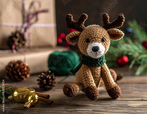 Cute Christmas reindeer knitting doll