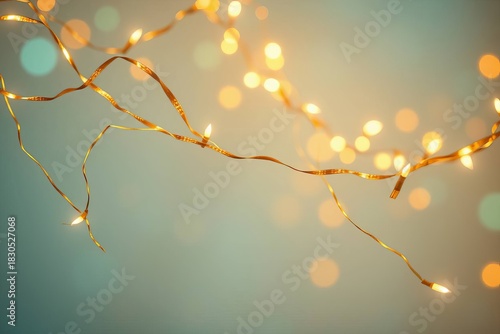 Festive Christmas light gold garlands. Bright garlands with a golden glow. Festive abstract Christmas texture, golden bokeh particles, and highlights