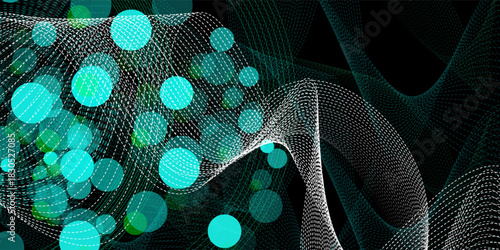 Digital wave particles form abstract cyber technology de-focus background