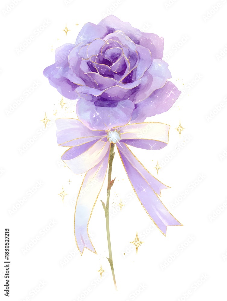 Obraz premium A single rose with a ribbon, watercolor illustration, clip art