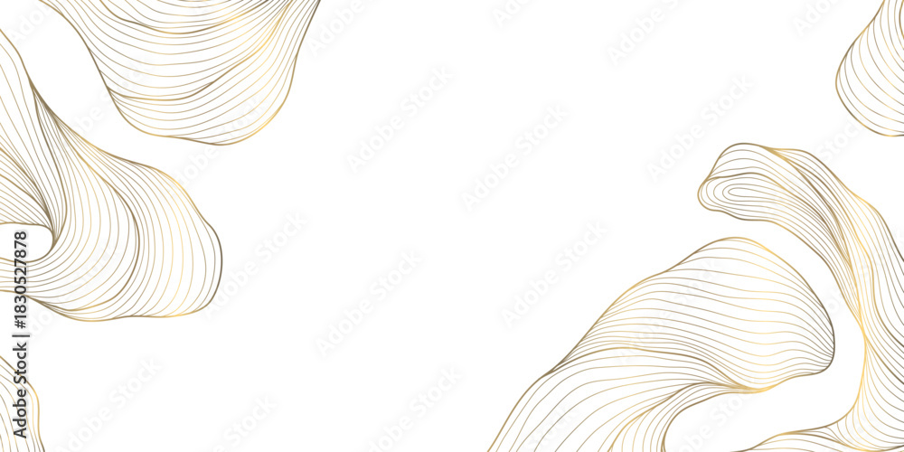 Obraz premium Vector gold line pattern, smooth waves, swirling leaves, Japanese premium abstract background. Elegant design luxury packaging, cosmetic branding, modern wallpapers.