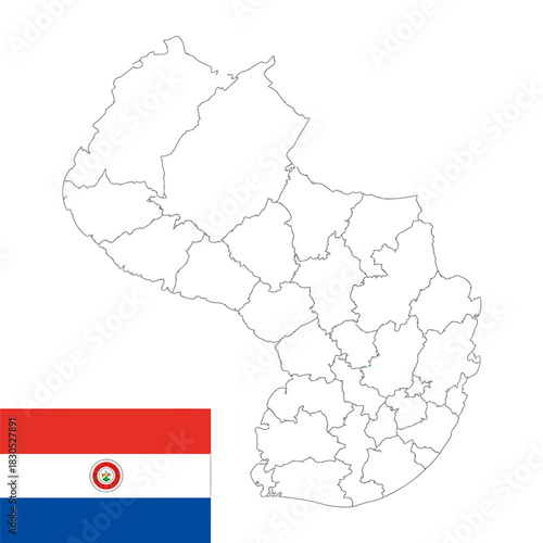 Outline map of paraguay with its flag and administrative divisions