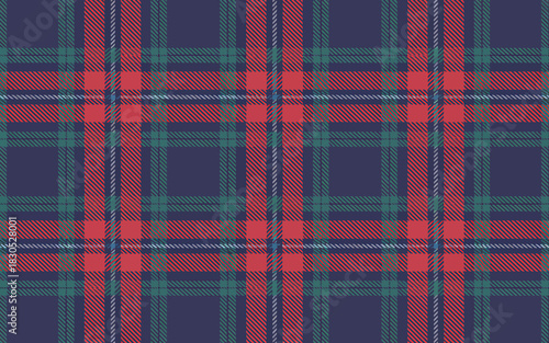Traditional tartan plaid pattern with red, green, navy blue lines