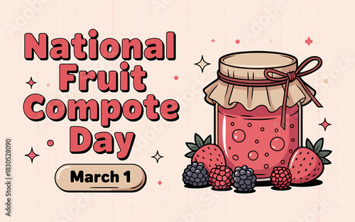 National fruit compote day illustration with berries and compote jar