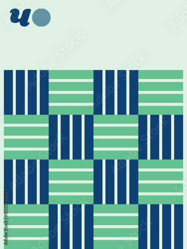 Striped Geometry Poster, Abstract Quadrant Design in Blue, Green, and Mint, Book poster and book front, high quality print.