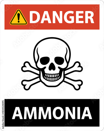 Danger ammonia sign with skull crossbones symbol, hazard warning