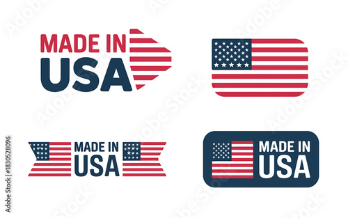 Made in usa labels and american flag badges set, vector graphic