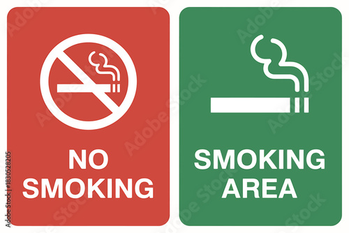 No smoking and smoking area signs indicating designated zones