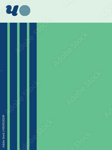 Mint Stripe Folder Cover, Minimalist Layout with Vertical Bars and Solid Block, book front, poster print , abstract art video wonder.