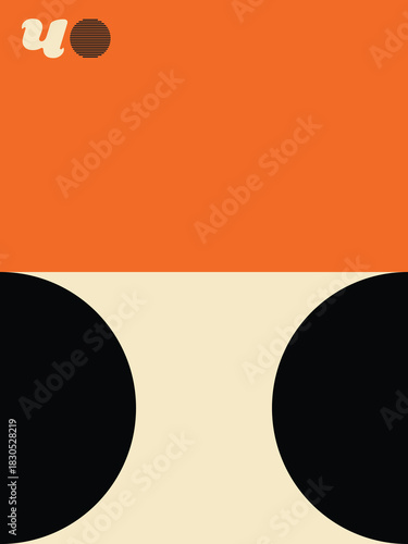 Geometric Abstract Poster, Minimalist Design in Orange, Cream, and Black, Bold Graphic Artwork with Symmetrical Elements, Abstract Geometry Print.
