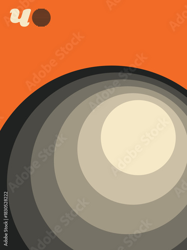 Geometric Abstract Poster, Minimalist Design in Orange, Cream, and Black, Bold Graphic Artwork with Symmetrical Elements, Abstract Geometry Print.