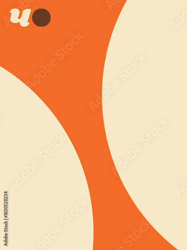Geometric Abstract Poster, Minimalist Design in Orange, Cream, and Black, Bold Graphic Artwork with Symmetrical Elements, Abstract Geometry Print.
